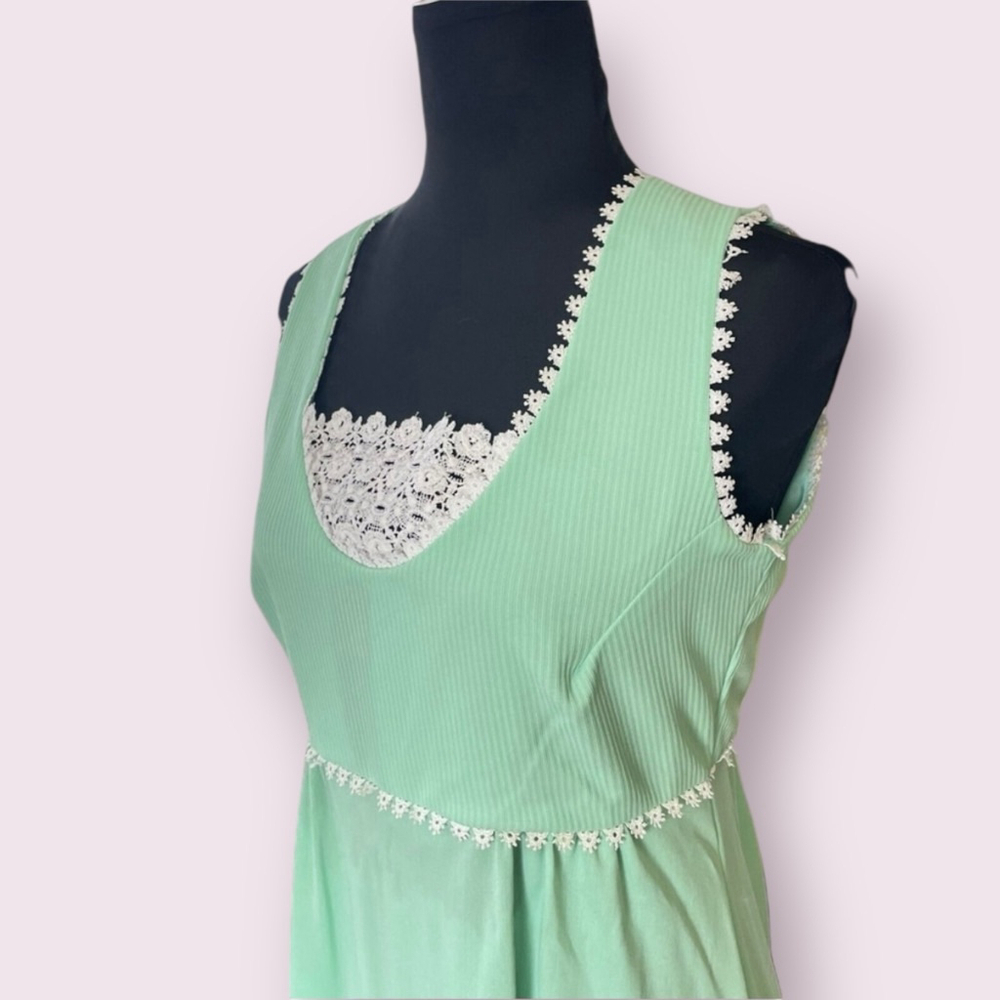 Vintage 70s JCPenney Green Lace Sleeveless Maxi Dress Size 12 - Picture 8 of 11